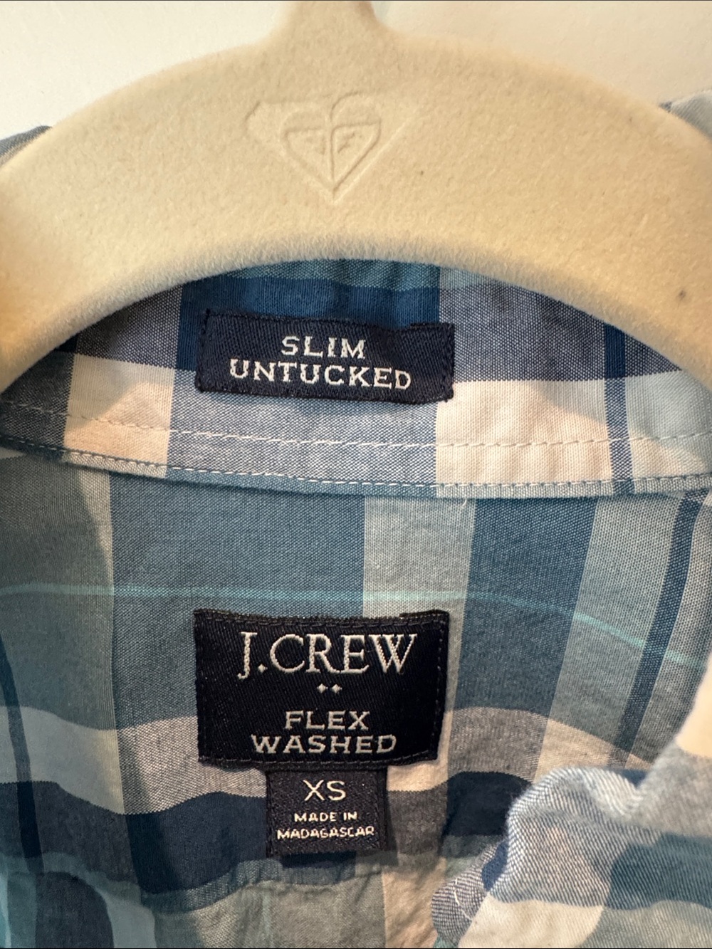 J. Crew Flex Washed Slim Untucked Blue and White Plaid Button-Down Shirt - Men's - Picture 2 of 2
